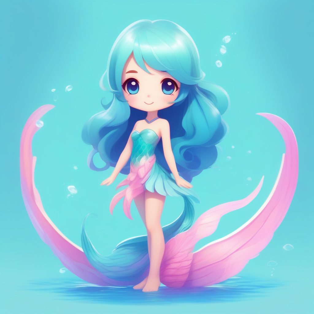 海洋主题：Q版美人鱼玩闹姿势数字绘画全身提示词