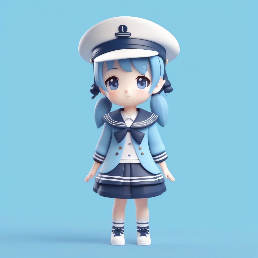海员洛丽塔：蓝白条纹Q版水手服，阳光活力C4D站立手办