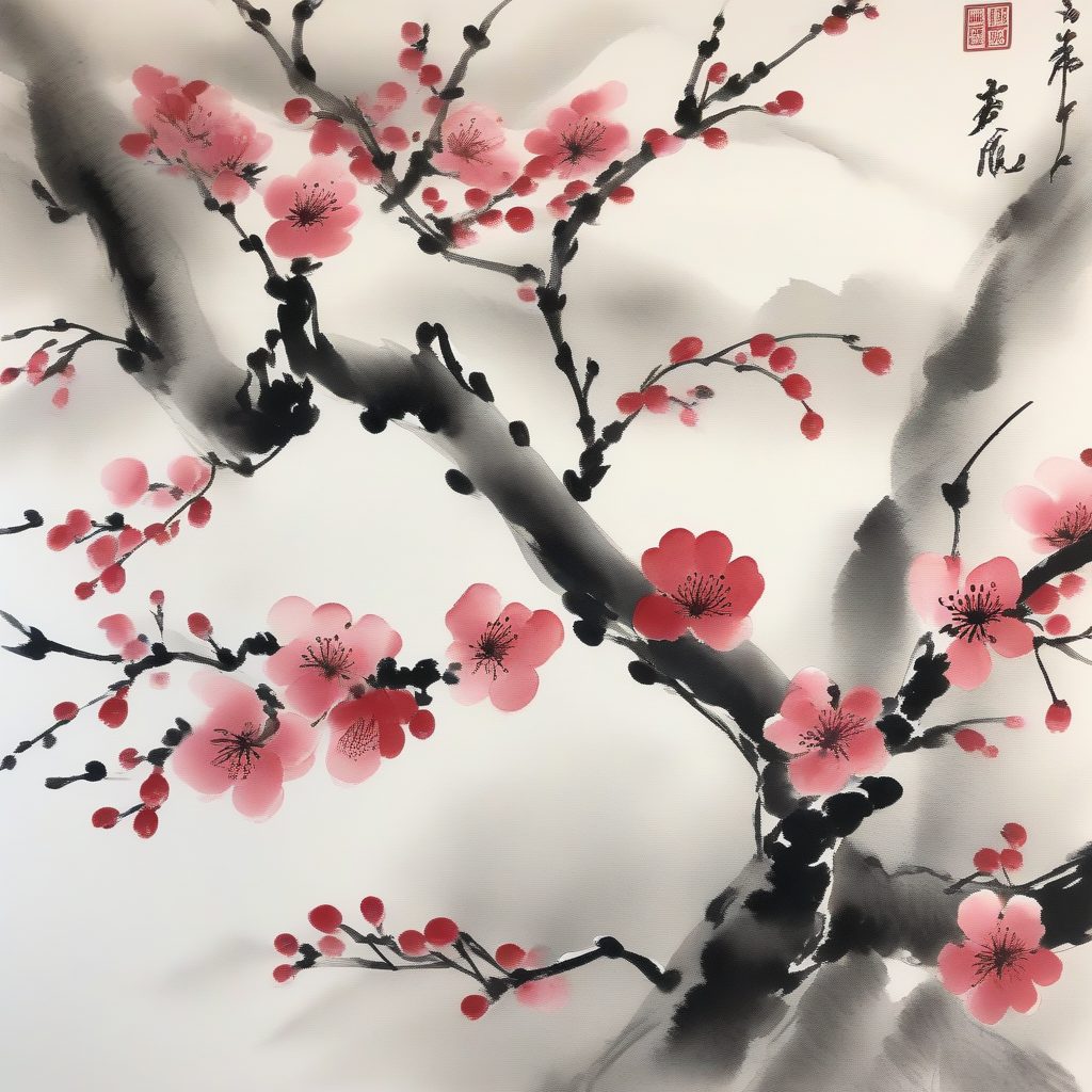 寒梅傲骨：浓墨勾勒的特写梅花生命力