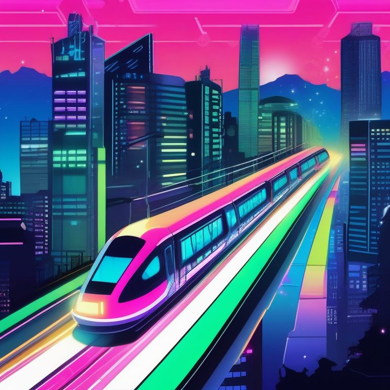 韩式波普城市夜景与霓虹列车