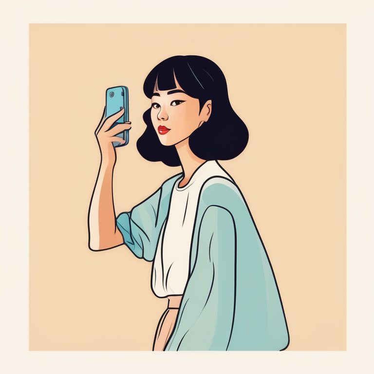 韩式流行数字极简画 | 一张自拍少女照