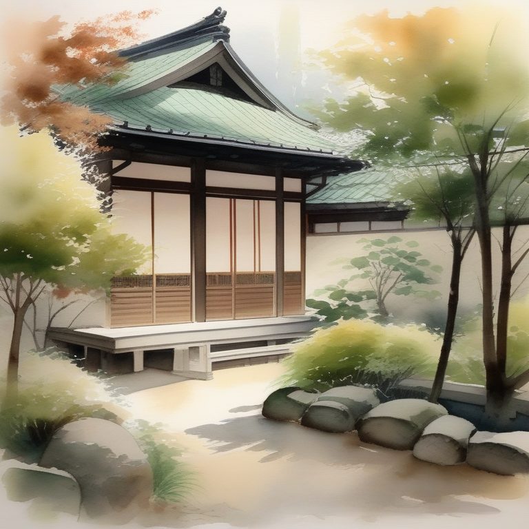 和风静谧水彩庭院场景