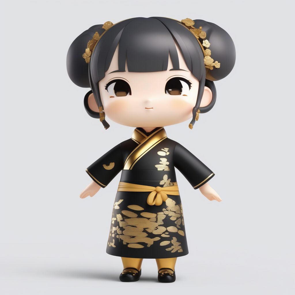 黑金配色旗袍萝莉：高雅Q版手办设计，C4D全身渲染图