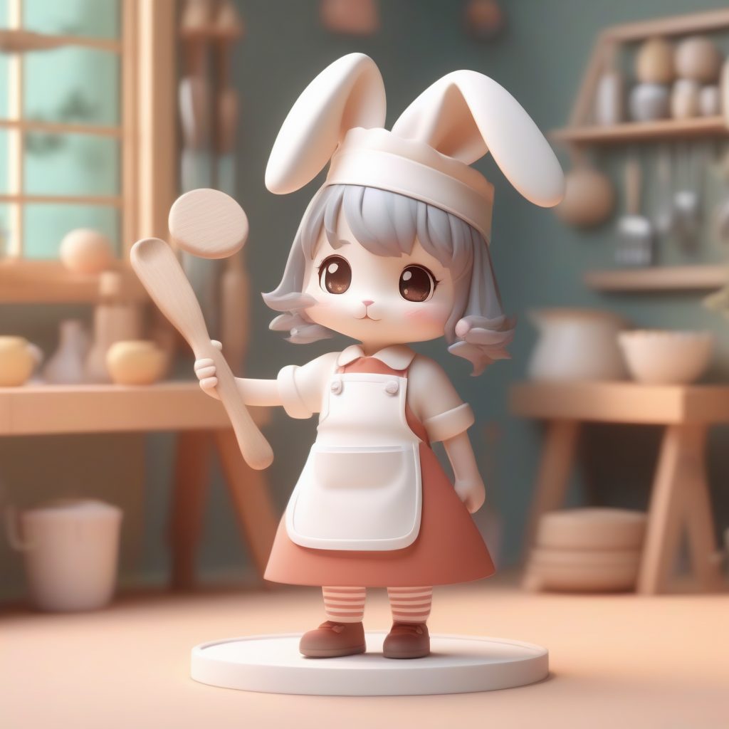 烘焙师兔耳娘Q版模型：如何实现完美粘土纹理和柔和光线