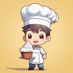 烘焙小厨师Q版男孩:粘土纹理手办,可爱美食主题,纯黄色背景 7 hong bei xiao chu shi q ban nan hai nian tu wen li shou ban ke ai mei shi zhu ti chun huang se bei