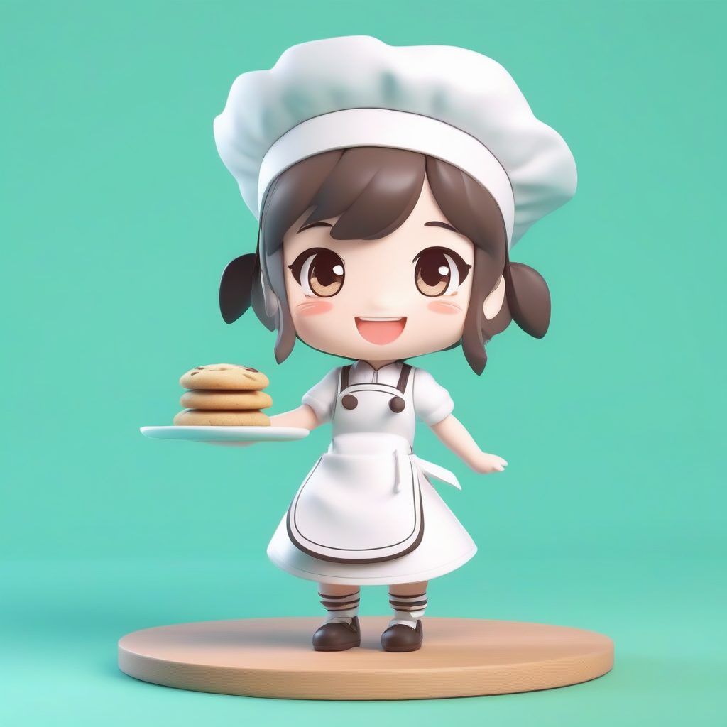 烘焙学徒Q版女仆:手持曲奇的可爱3D粘土全身站立图
