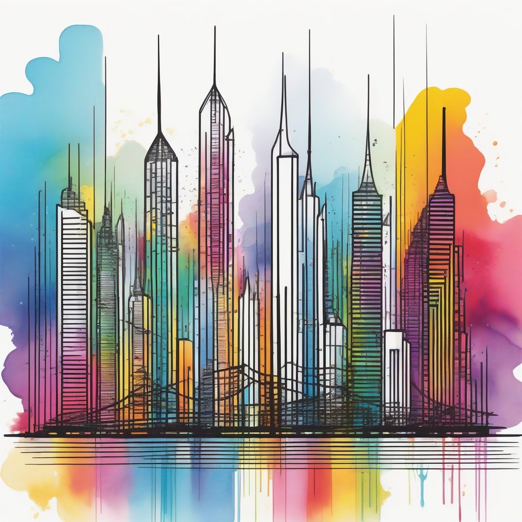 虹彩律动：未来垂直都市的极简线条艺术