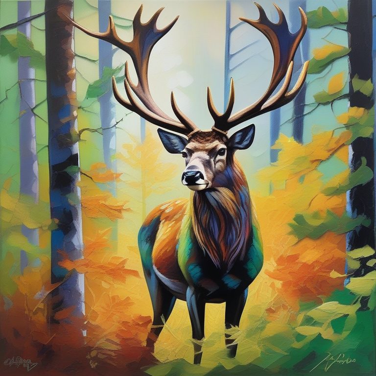 厚涂表现派的森林之鹿