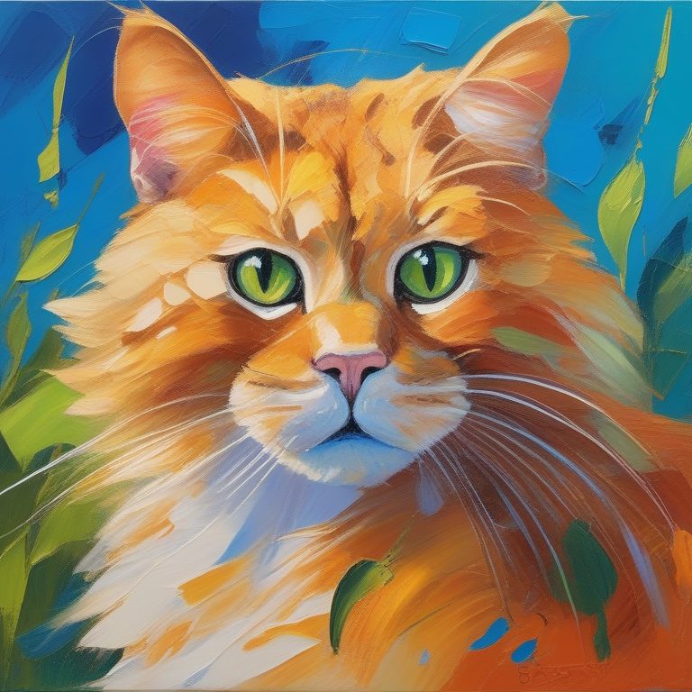 厚涂表现主义风格的金色猫咪