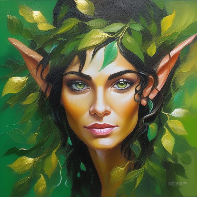 厚涂表现主义风格的森林精灵肖像