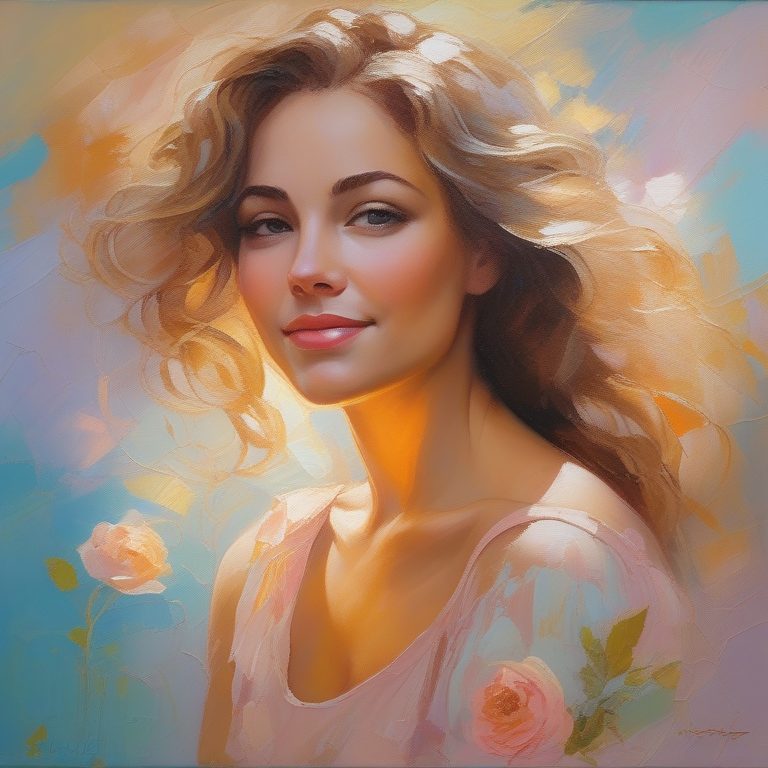 厚涂风格浪漫少女肖像