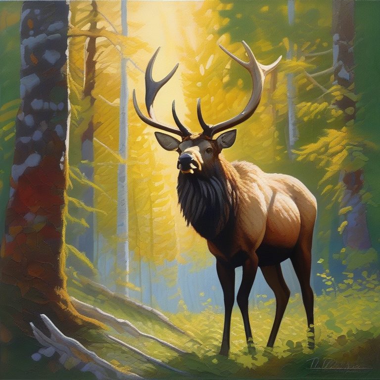 厚涂油画风格的森林麋鹿