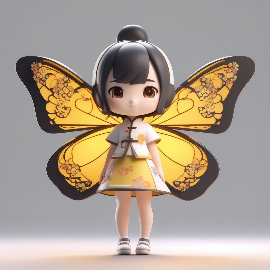 蝴蝶纹样旗袍Q版：张开双臂自由飞翔姿态