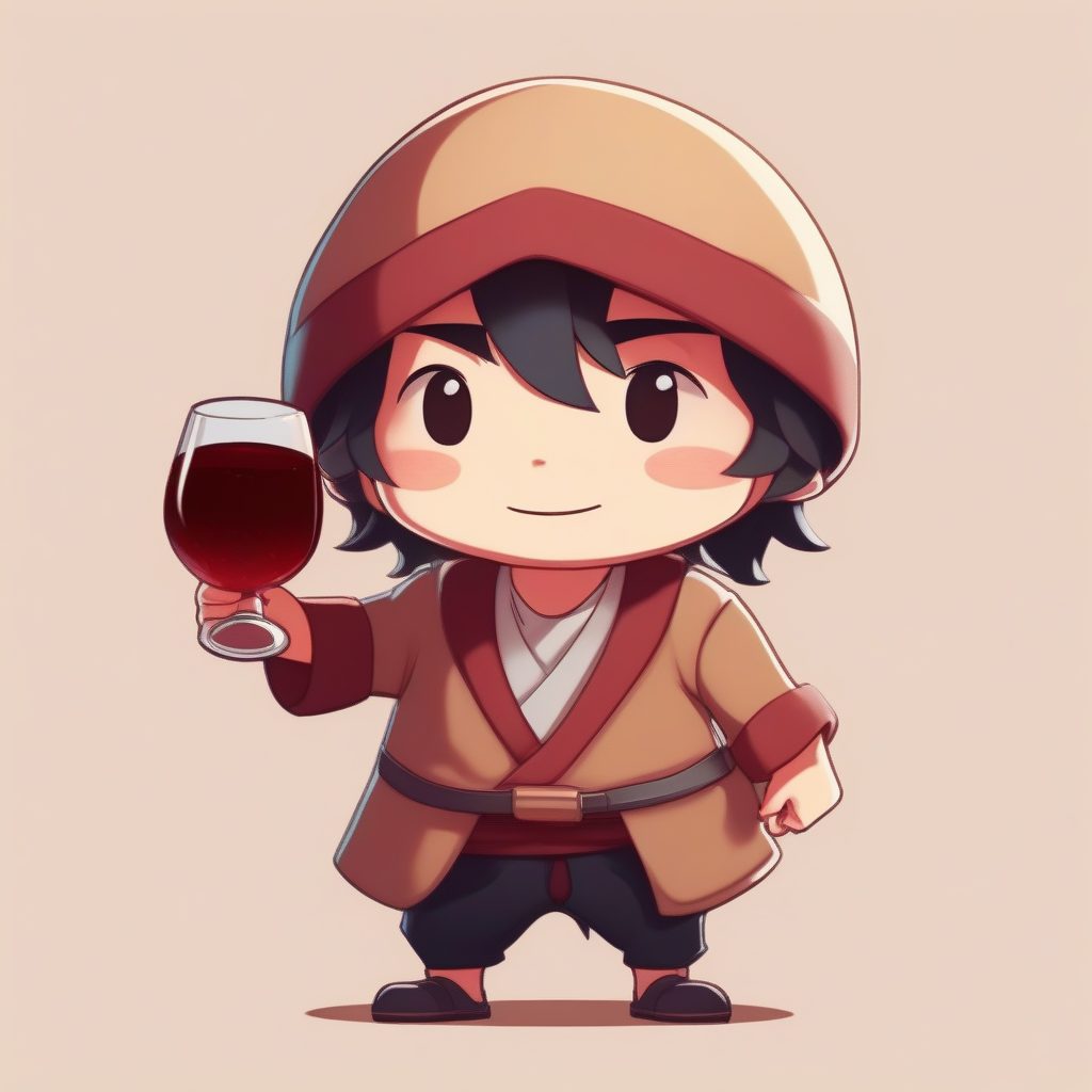 葫芦藏酒：卡哇伊Q版醉酒侠客全身图，高细节8K渲染提示词