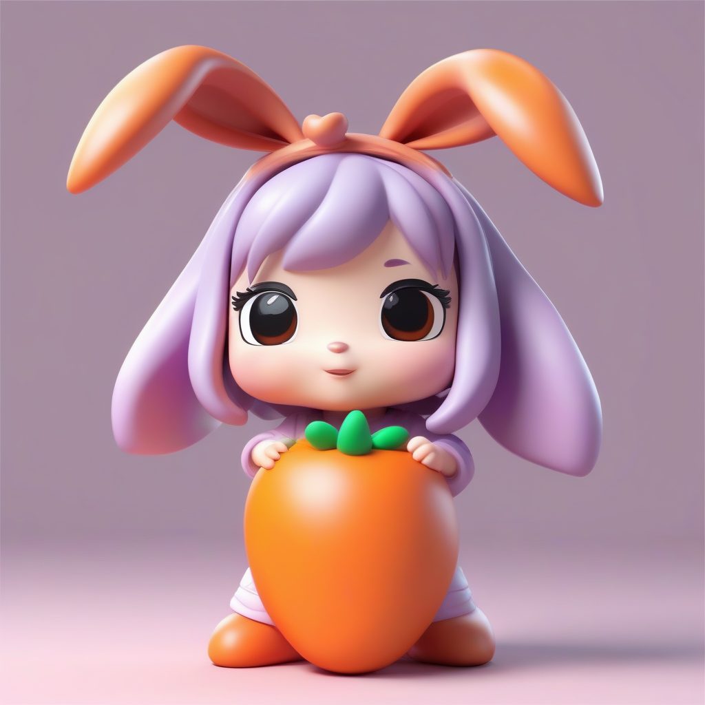 胡萝卜Q版兔子女孩：可爱啃食动作的C4D全身渲染图