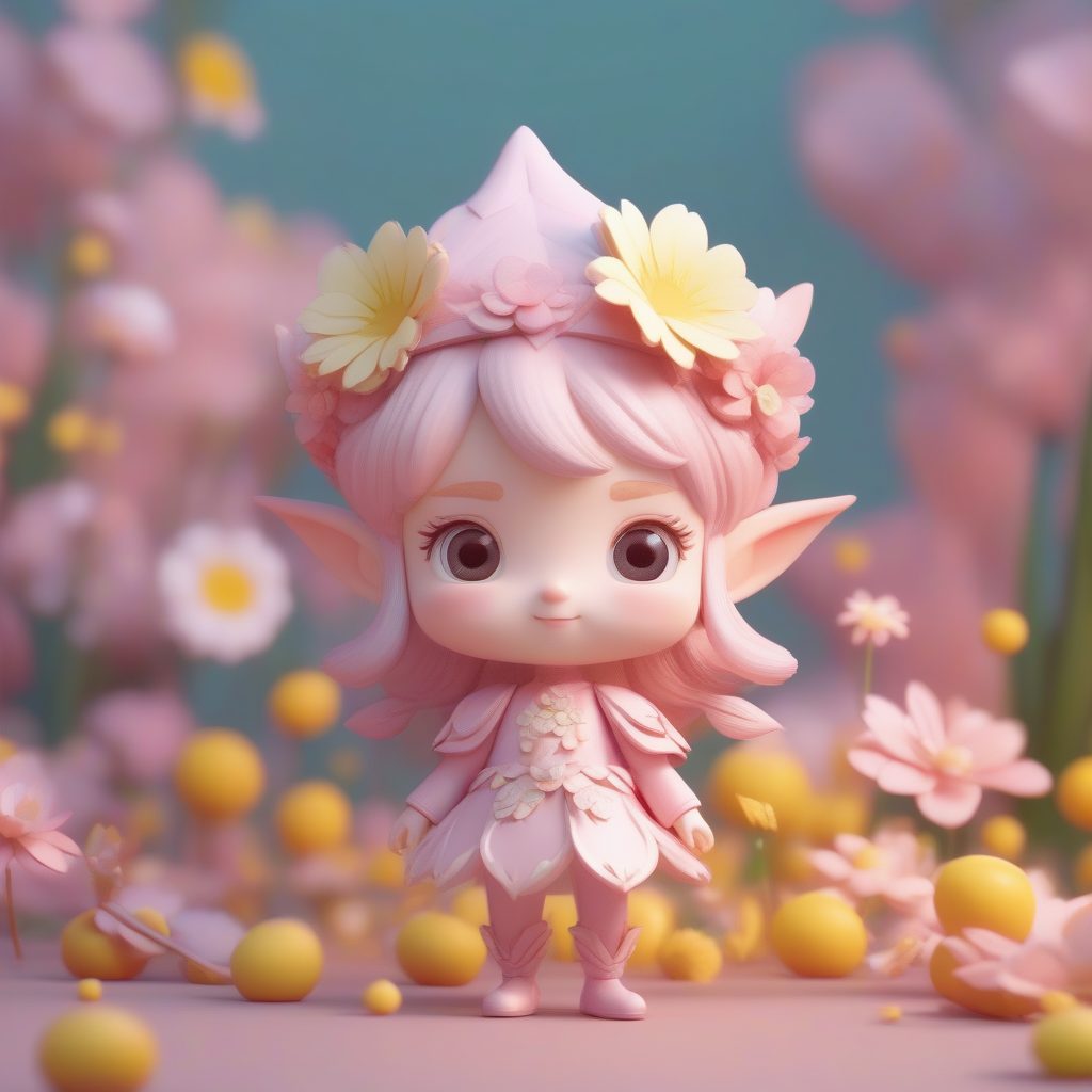 花朵精灵：高光泽Pop Mart Q版全身站立渲染图