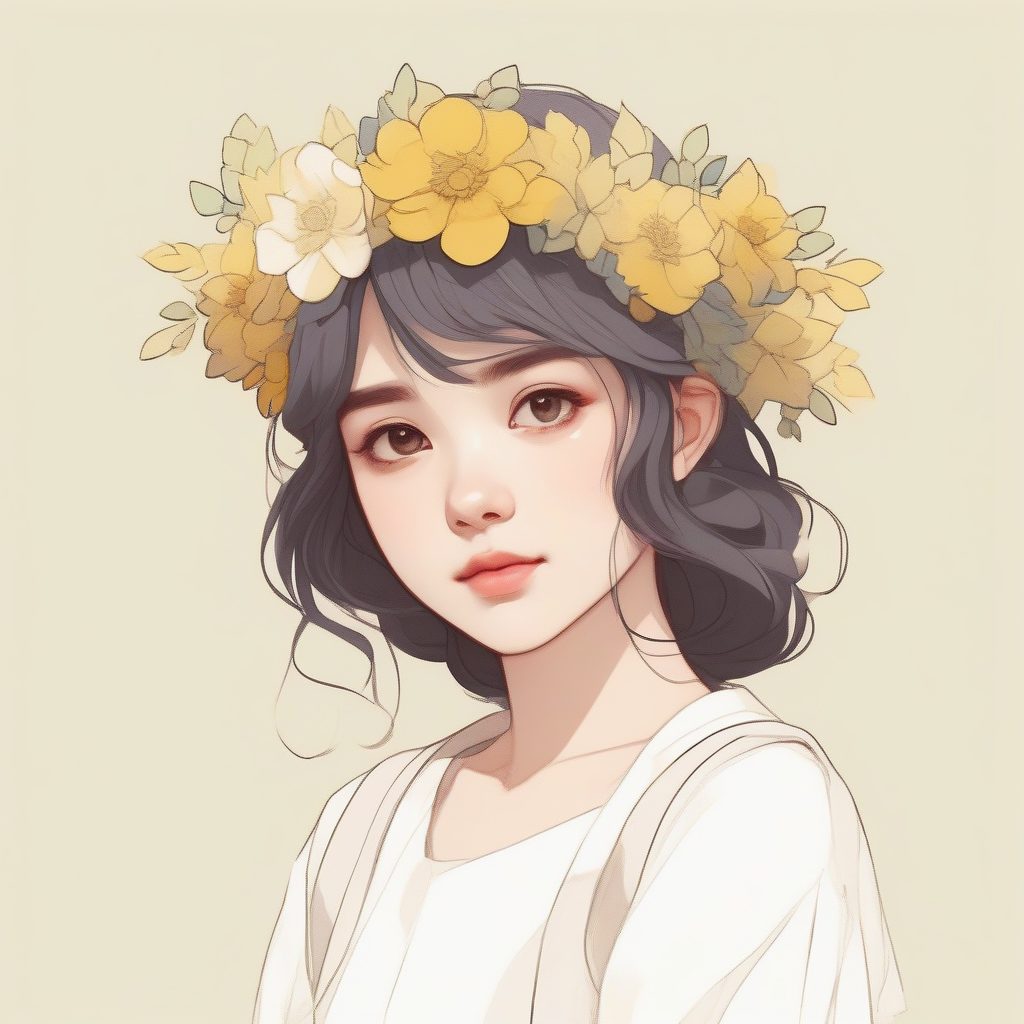 花冠与白裙少女：田园风格的低饱和度纯色人像