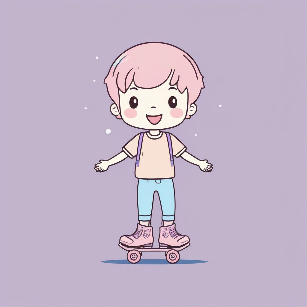 滑轮Q版男孩：运动主题，圆润线条，轻快迷人的AI提示词