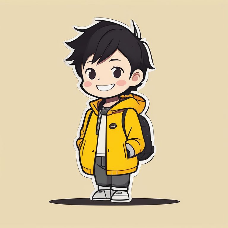 黄色背景极简动漫卡哇伊Q版男孩-微笑造型