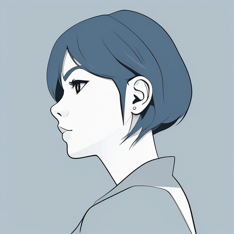 灰蓝底色极简二次元侧脸肖像