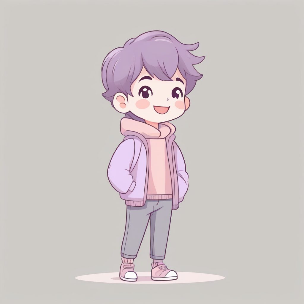 挥手致意：轻快可爱的Q版男孩薰衣草色系涂鸦