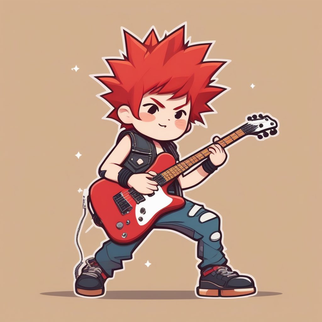 活力2D Q版摇滚吉他手插画：红发朋克风格