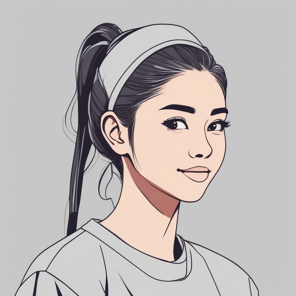 活力马尾少女：运动头带与俏皮笑容的极简特写