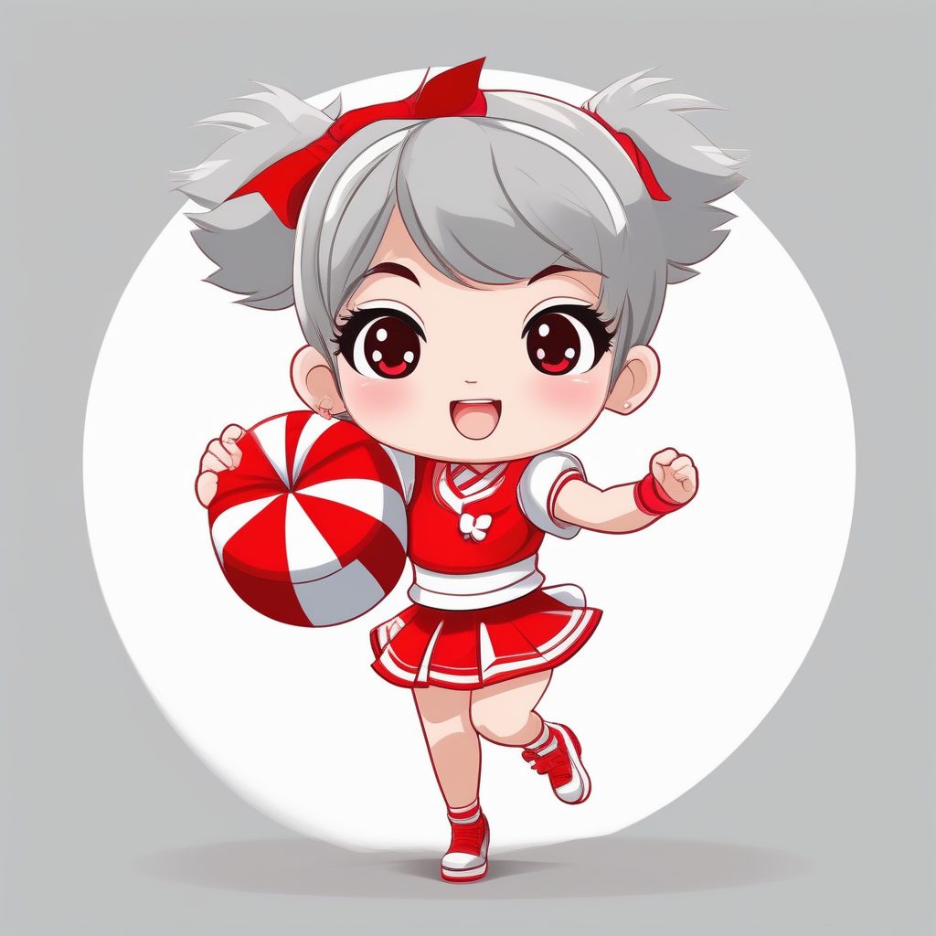 活力四射Q版啦啦队女孩：儿童书籍插画风格、全身站立动态图AI