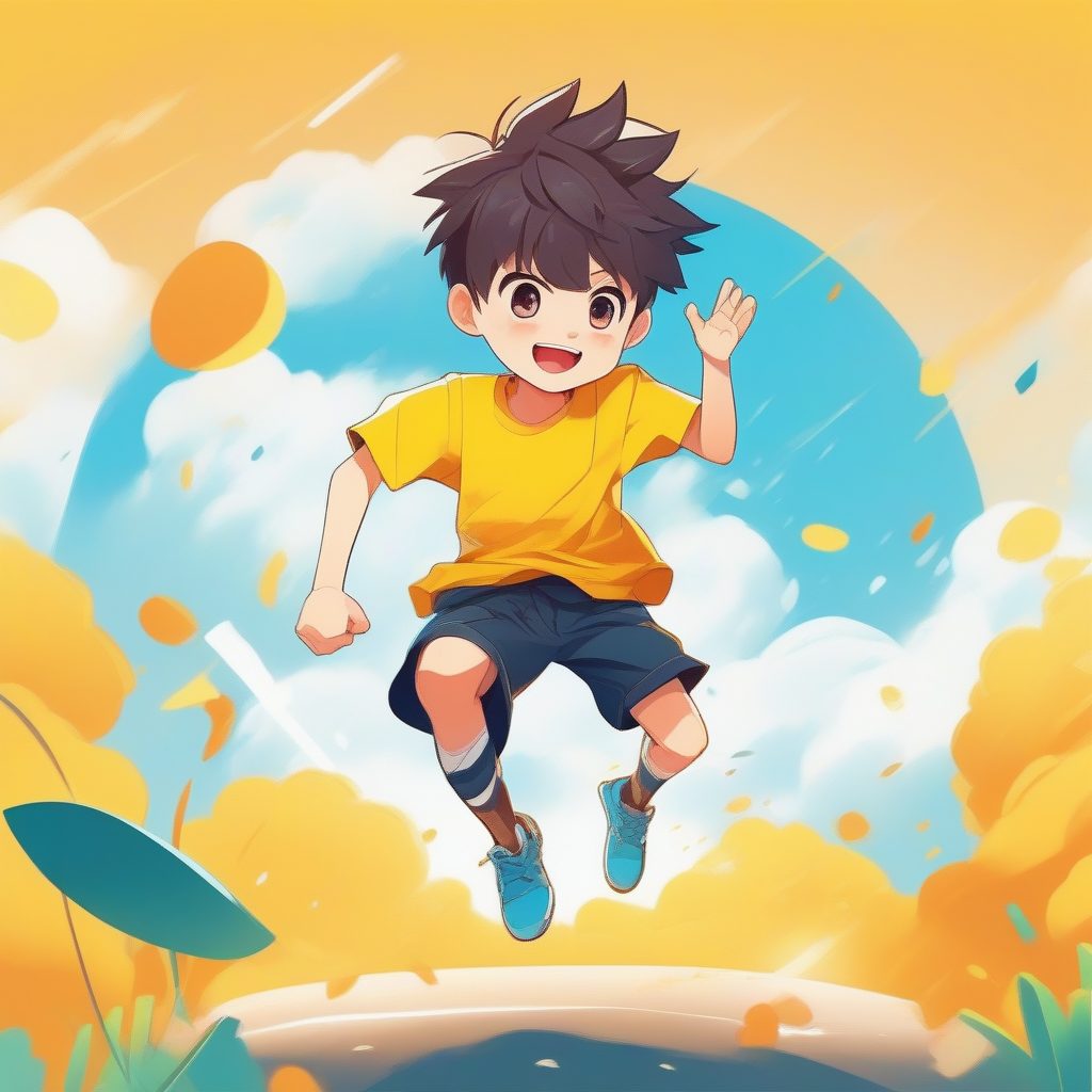 活力无限:穿着运动装热情挥手的Q版小男孩数字插画 1 活力无限:穿着运动装热情挥手的Q版小男孩数字插画