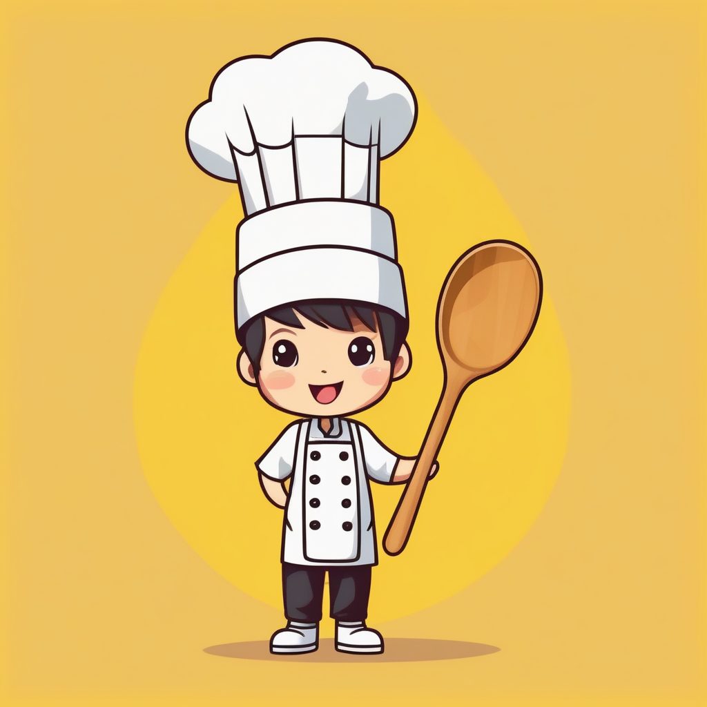 活力小厨师：Q版男孩矢量艺术全身图，暖黄色纯净背景
