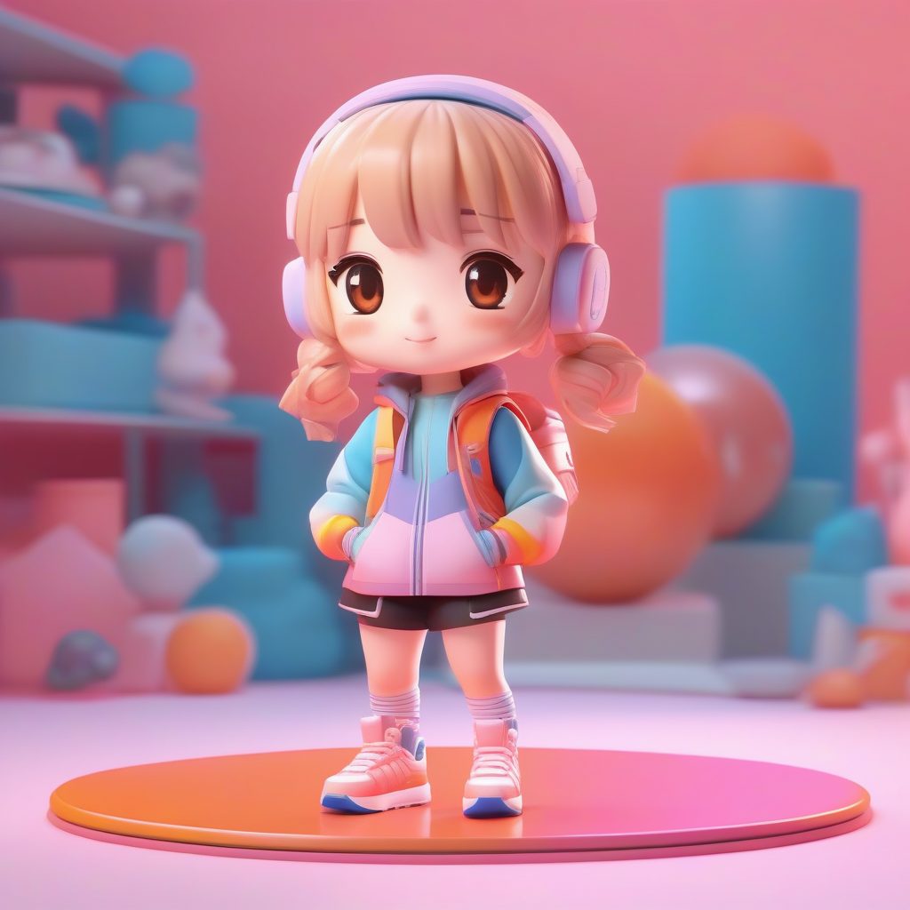 活力运动风JK：动态站姿与高光泽粘土材质3D渲染