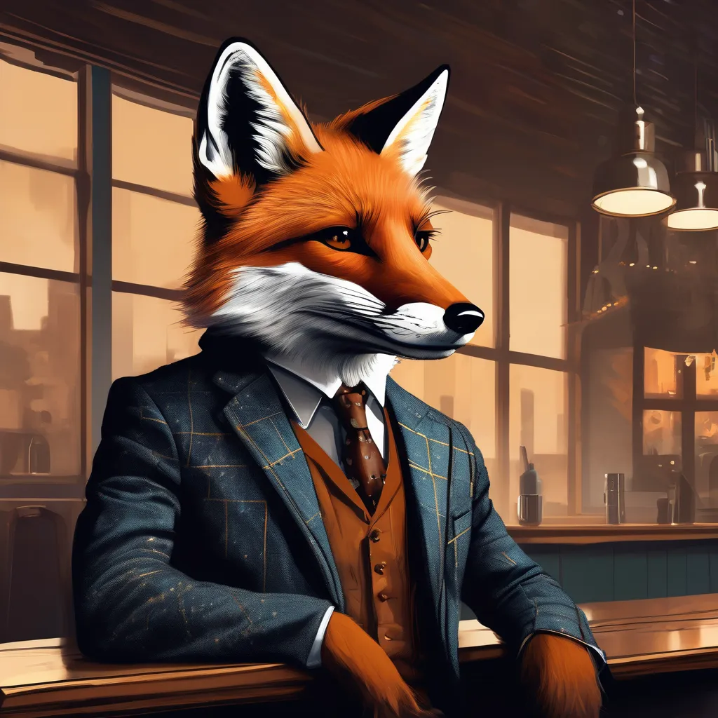 一幅狐狸肖像画：奇幻的黑色电影风格绘制