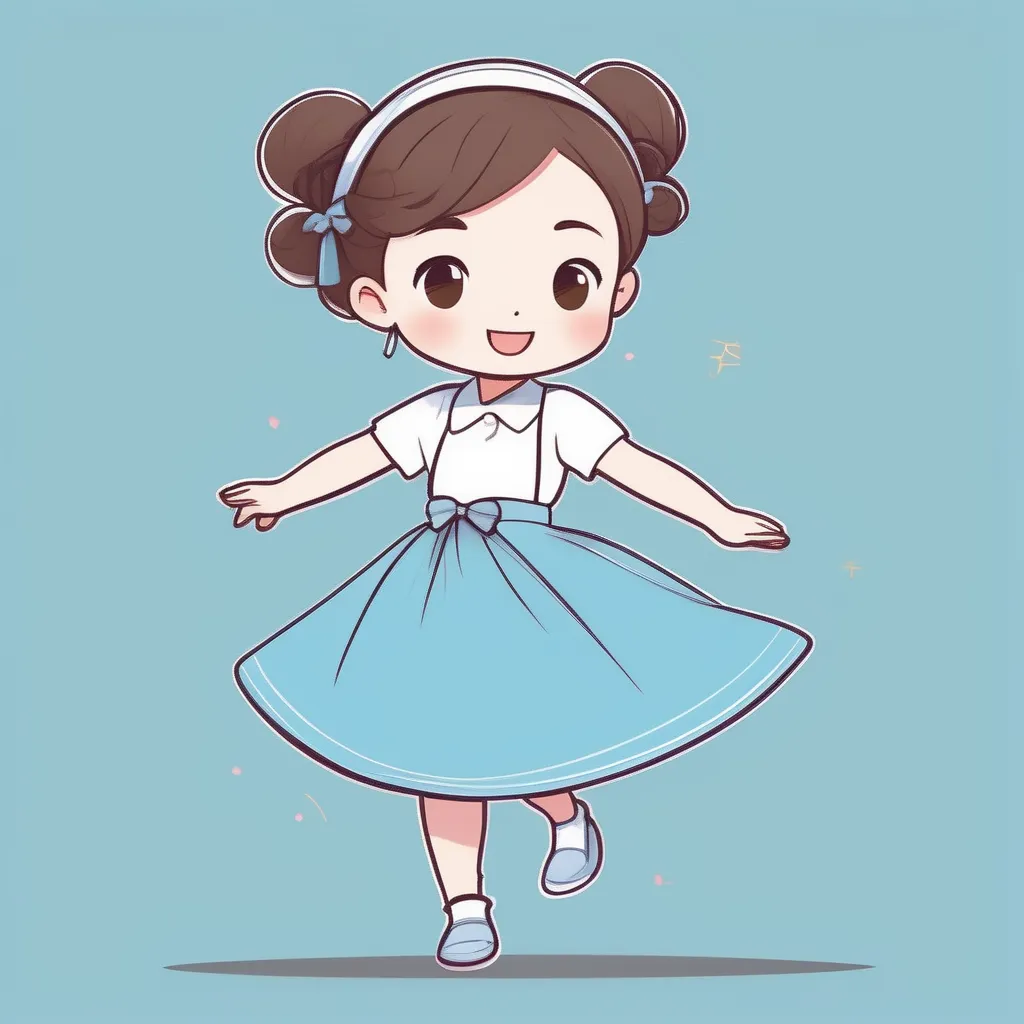 全身萌系Q版女孩:碎花发夹少女在白色纯色背景跳舞