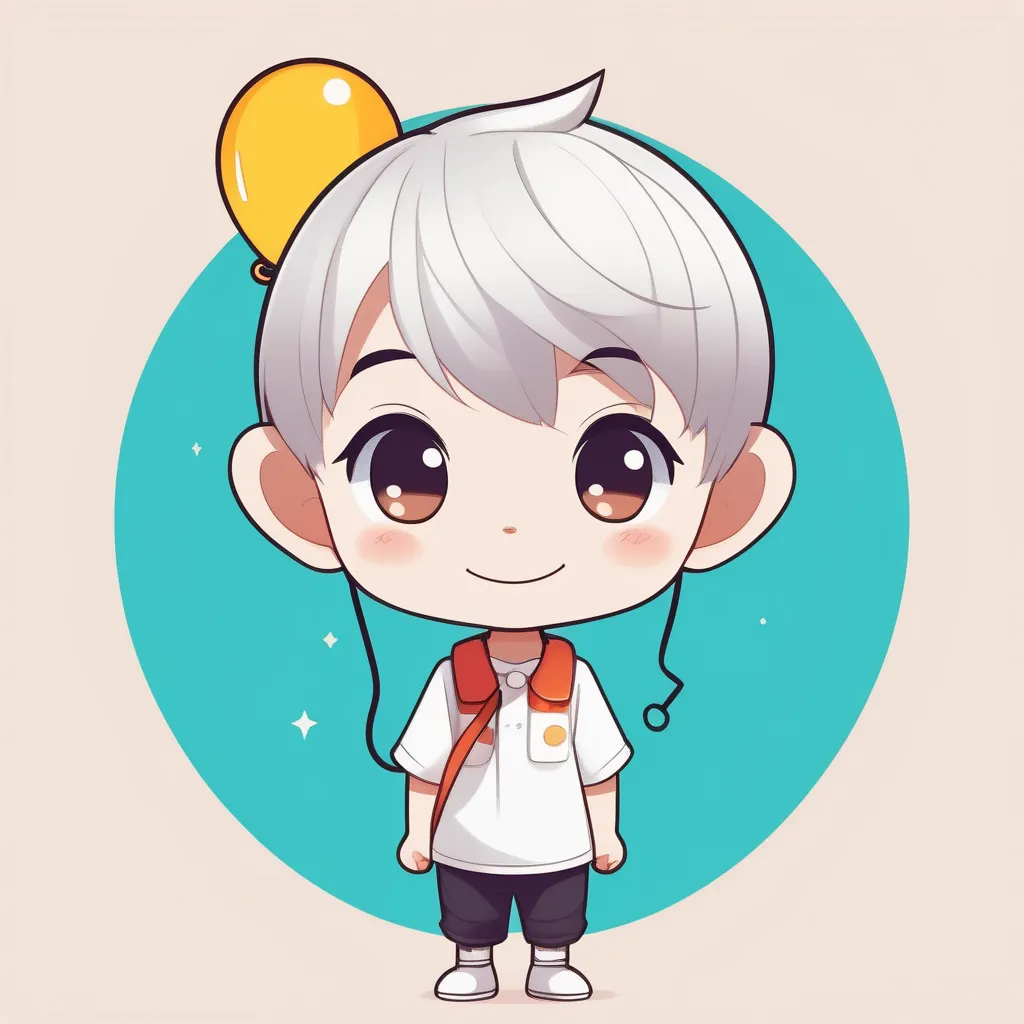 极简Q版动漫男孩拿气球微笑