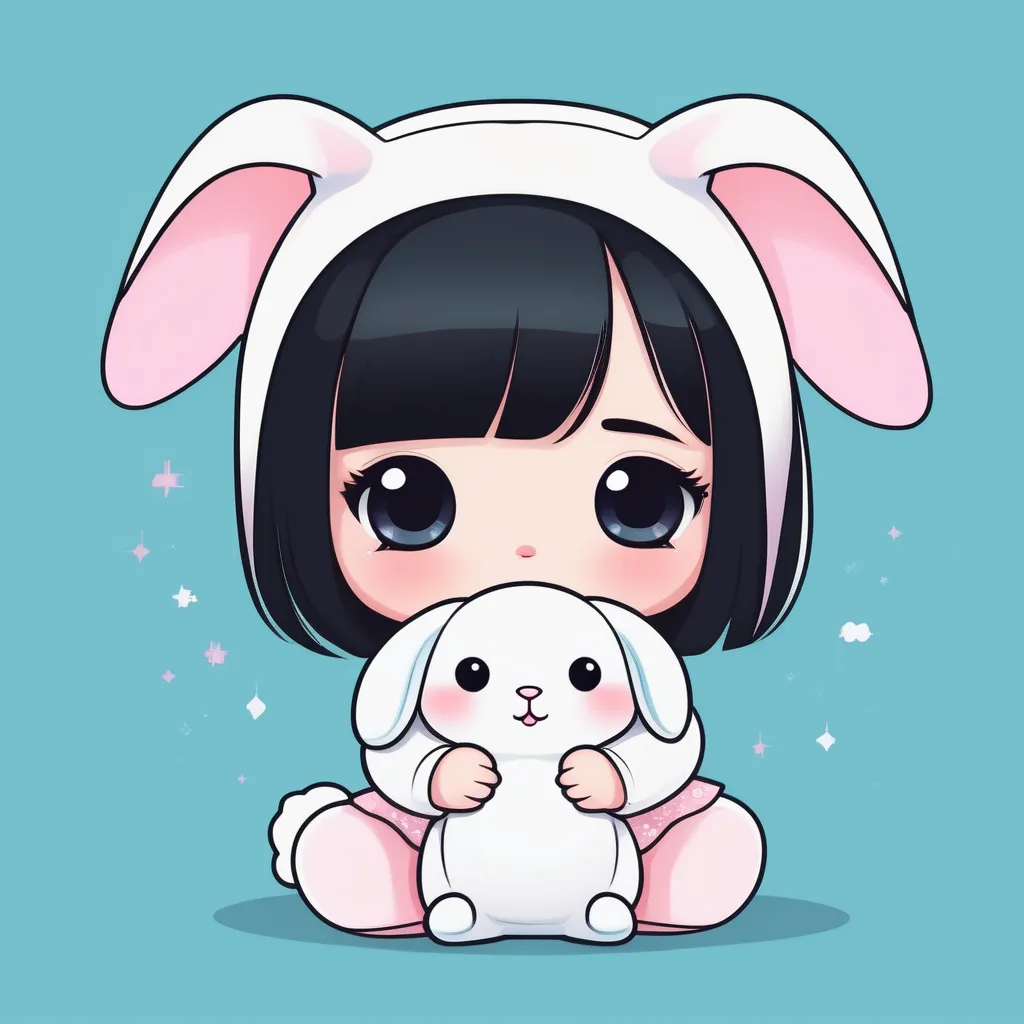 极简动漫风卡哇伊Q版少女抱兔子