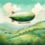 吉卜力水彩风奇幻飞艇与宁静山丘,宫崎骏插画 4 ji bo li shui cai feng qi huan fei ting yu ning jing shan qiu gong qi jun cha hua