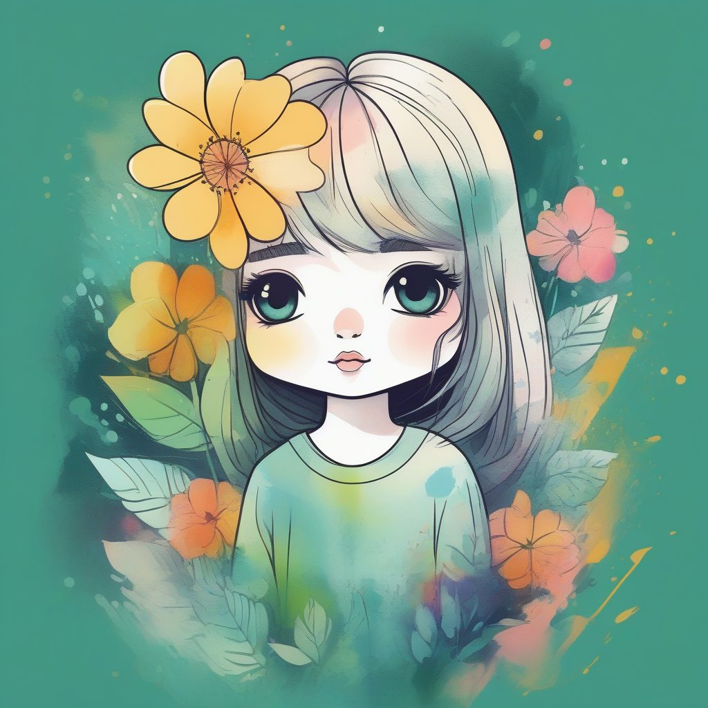 几何笔触：融合抽象水彩的治愈系Q版花童