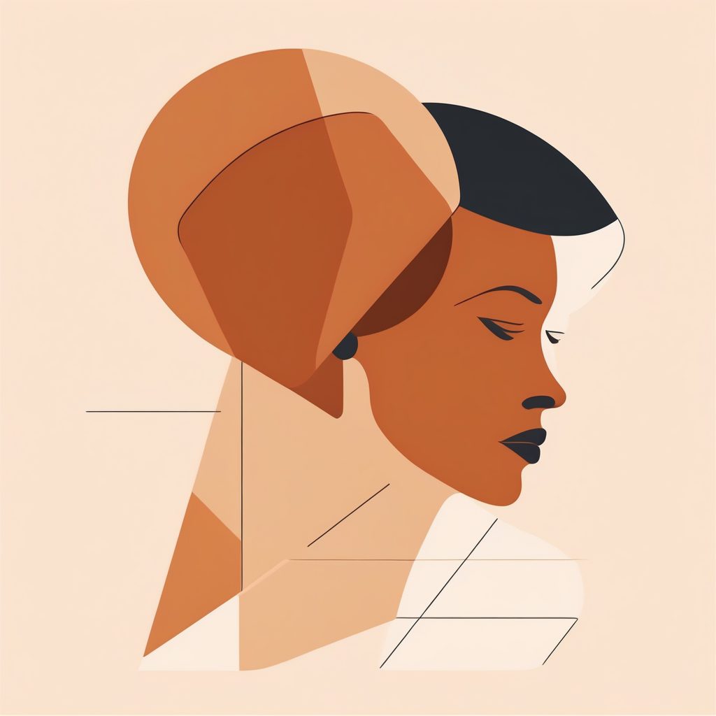 几何抽象人像侧影：柔和赭石色调向量艺术海报