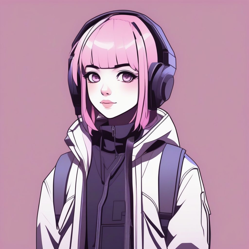 几何剪裁时尚Q版：低饱和度极简动漫人像插画