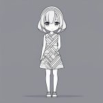 几何时尚Q版:抽象线条高定服装全身立绘,纯灰背景 6 ji he shi shang q ban chou xiang xian tiao gao ding fu zhuang quan shen li hui chun hui bei jing