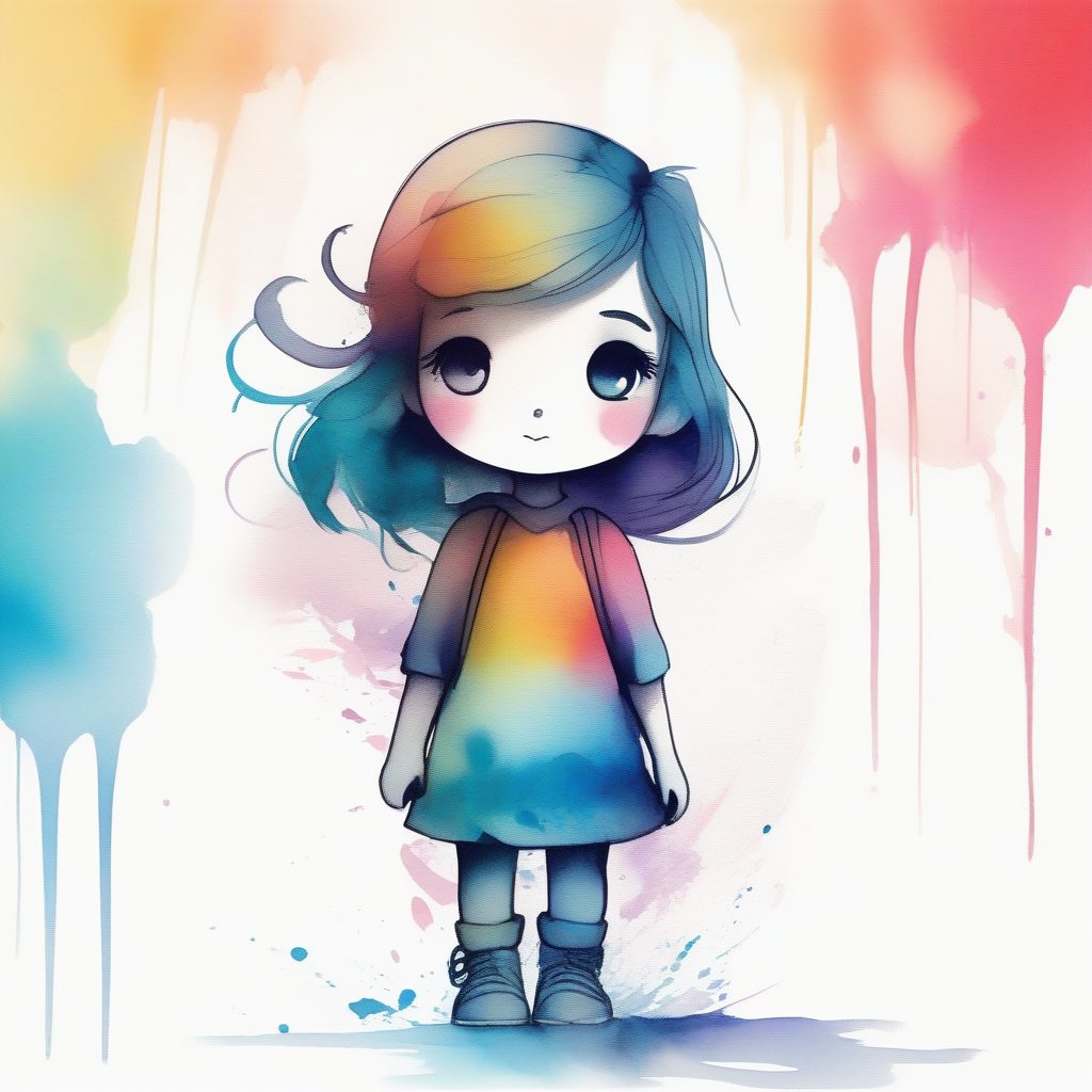 几何形态Chibi：色彩过渡抽象概念全身插画