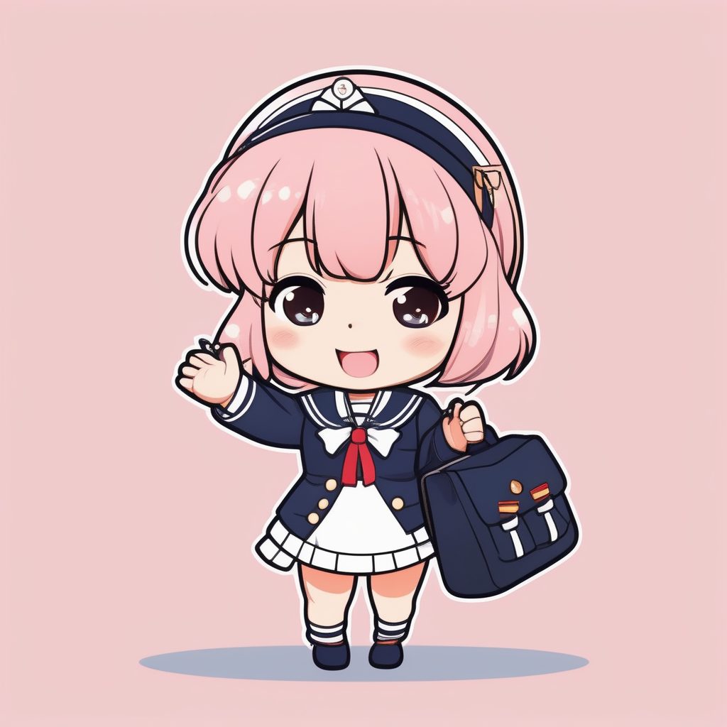 极简2D卡哇伊Q版日本水手服女学生：全身立绘插画