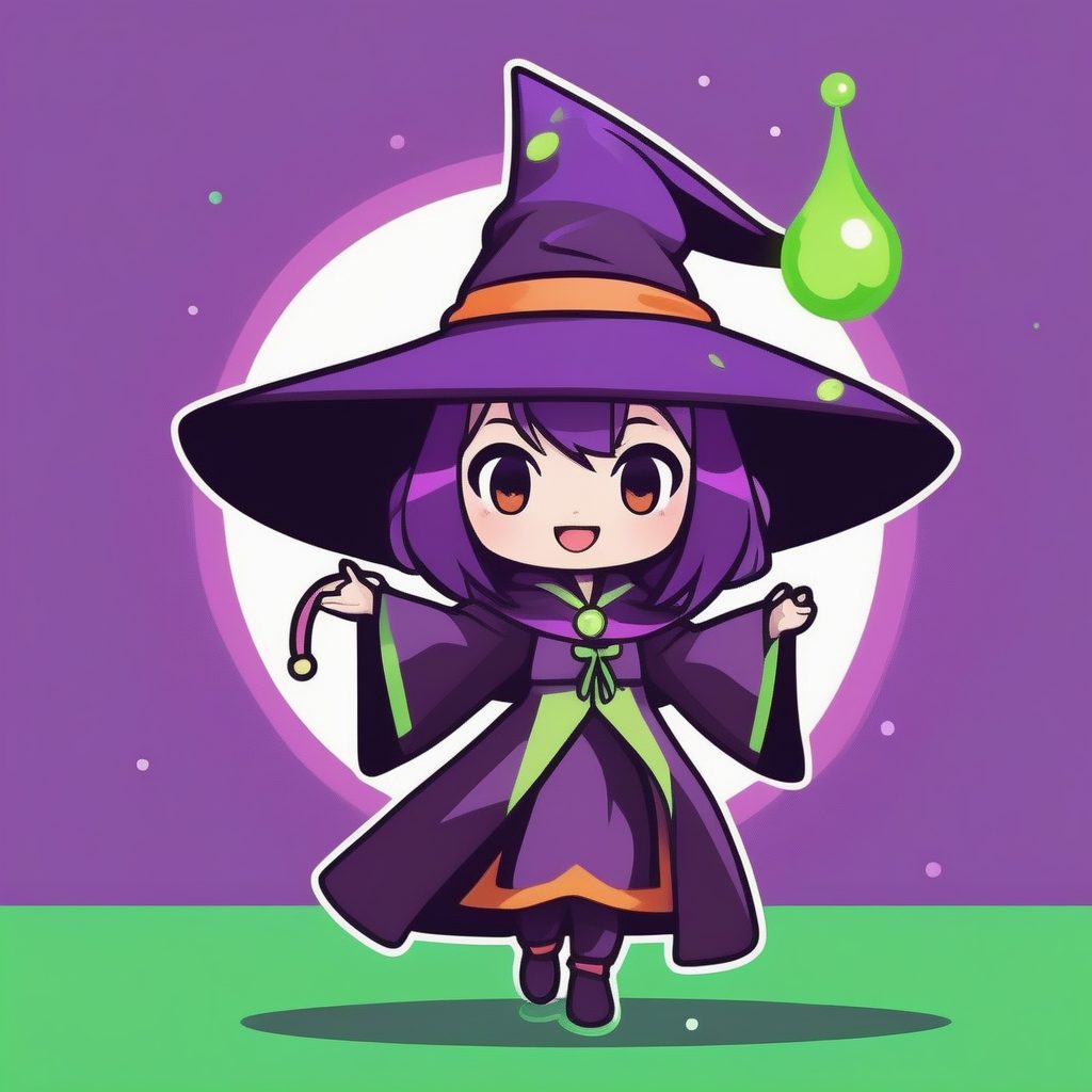 极简2D魔法少女Q版全身图：动漫风角色插画提示词