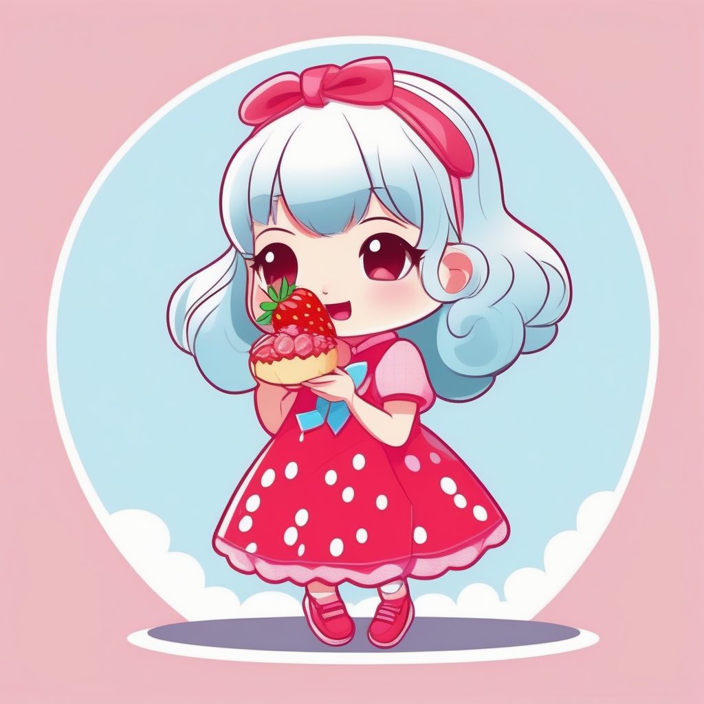 极简2D Q版草莓甜心女孩：全身可爱动漫插画提示