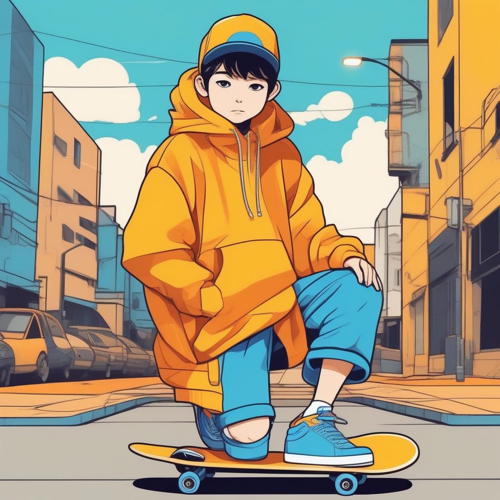极简2D Q版滑板男孩插画AI提示词:活力潮流角色设计 7 极简2D Q版滑板男孩插画AI提示词:活力潮流角色设计