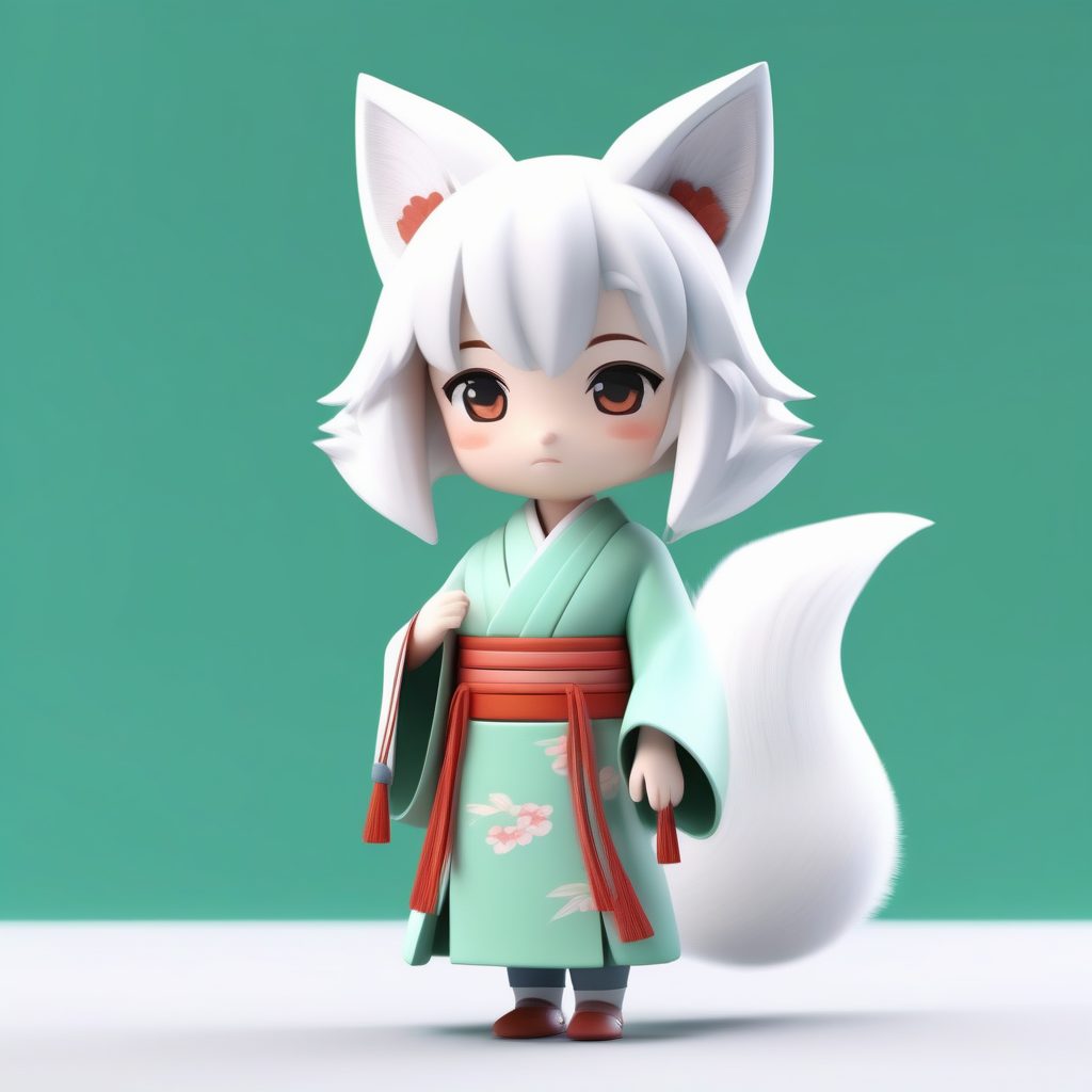 极简3D渲染：害羞的日系和服狐耳娘Q版盲盒