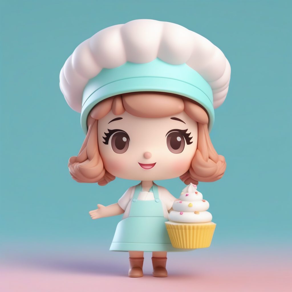 极简3D Q版甜点师女孩：粘土盲盒全身像AI提示词C4D
