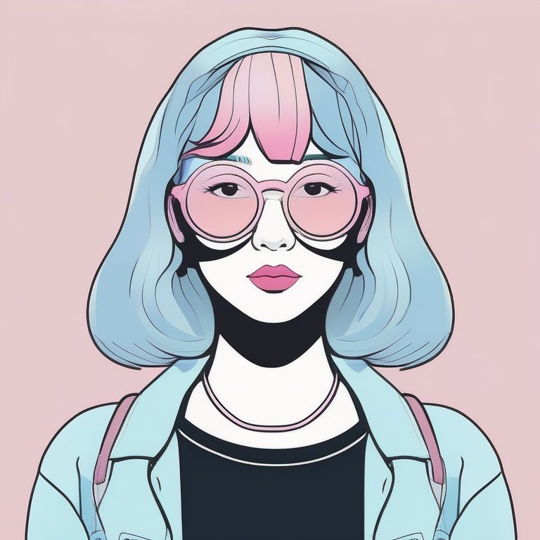 极简90年代复古VHS风粉发动漫女孩肖像