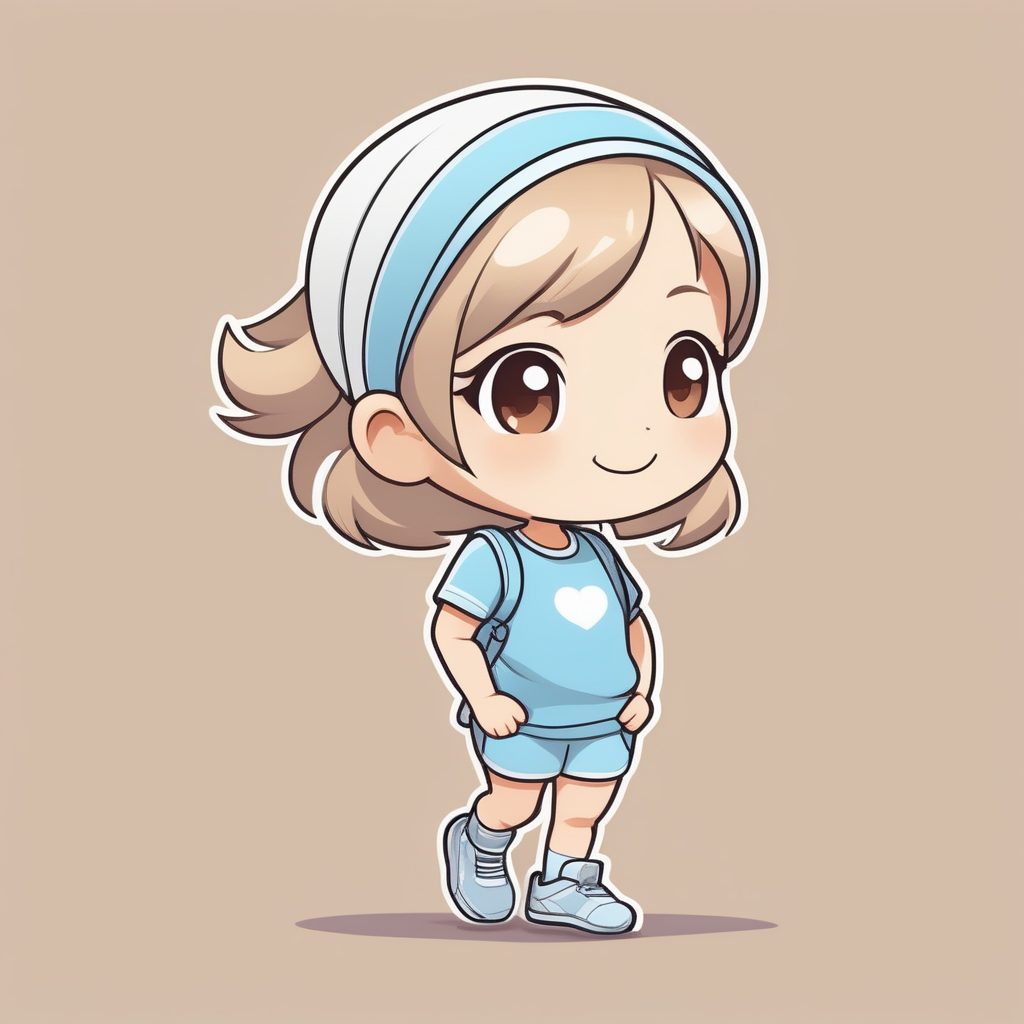 极简白色头带少女Q版简约健身风