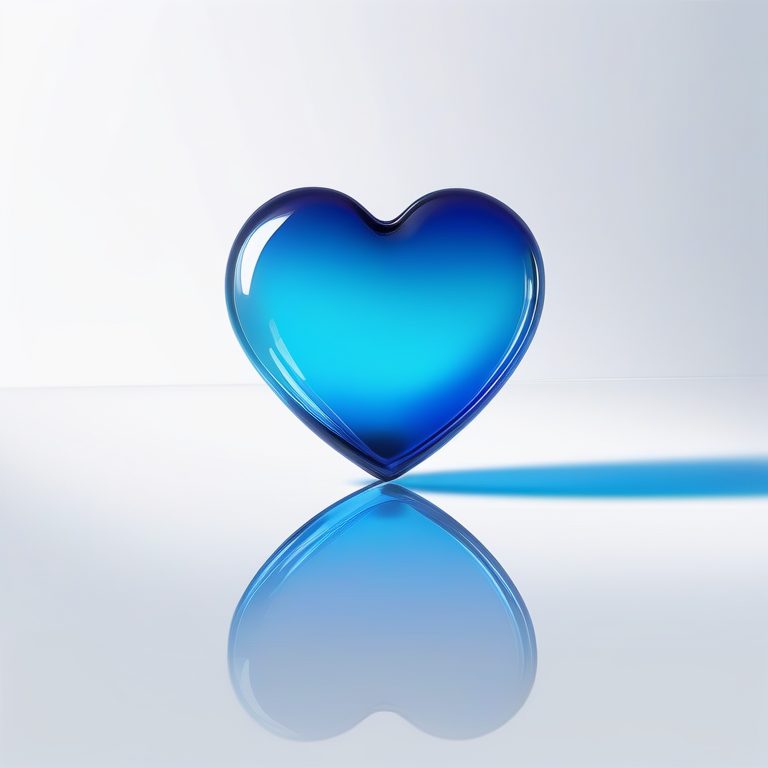 极简扁平+玻璃质感:蓝色水晶心形